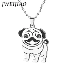 

JWEIJIAO Cute Poodle Pendant Necklace Statement Stainless Steel Pug Charms Choker Chain Necklace Collier Animal Jewelry SS69