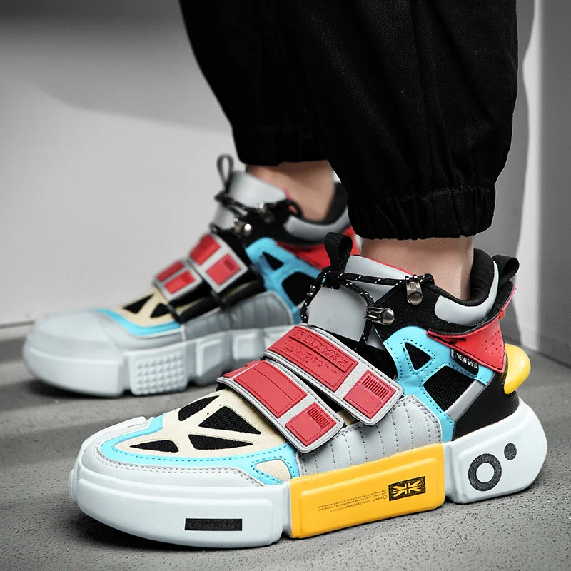 Men's Chunky Hip Hop Sneakers Dad High Platform Shoes Off Classic Kanye White Reflective Lighted Tenis Masculino #700v2 | Обувь