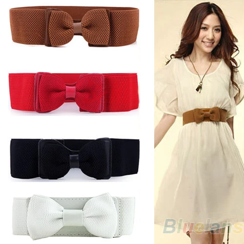 Fashion Lady Wide Elastic Stretch Bowknot Bow Tie Belt Waistband 4