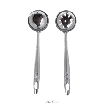 2Pcs Stainless Steel Large Soup Spoon Ladle Skimmer Colander Filter Kitchen Tool