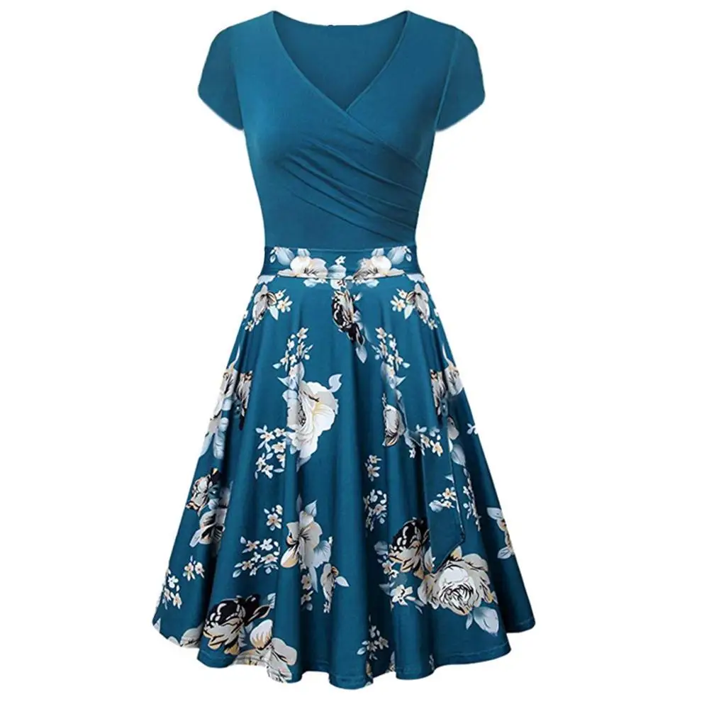 S-3XL Plus Size Summer Women Dresses Female Floral Print 50S 60S Vintage Rockabilly Dress Casual Dot A-Line Retro Dress Vestidos - Цвет: 9957 as picture