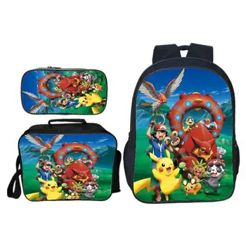 

16 Inch School Bag Set Cartoon Anime Pokemon School Backpack for Girls Boys Orthopedic Kids Schoolbag Pikachu Bookbags