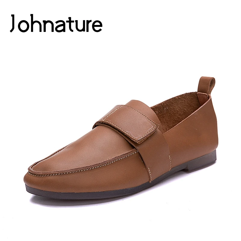 

Johnature 2019 Spring/Autumn Genuine Leather Casual Round Toe Hook & Loop Shallow Retro Slip On Shoes For Women