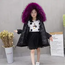 2017 Childrens Down Jackets Patchworked Big fur collas Girls Long Coats filling duck down 3-8Y Kids Fur Coats Detachable Clothes