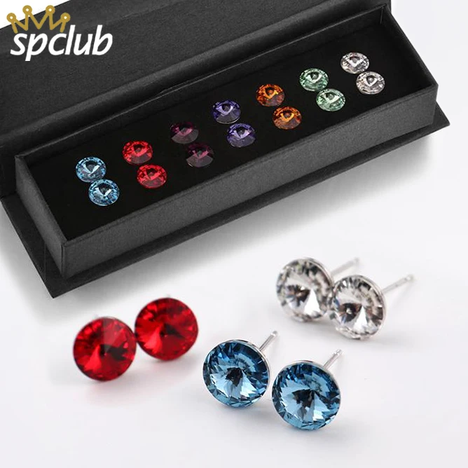 Тенденций Кристалл от Swarovski Круглый Малый серьги серебро корейский Brincos Для женщин аксессуары еженедельно серьги Модные украшения