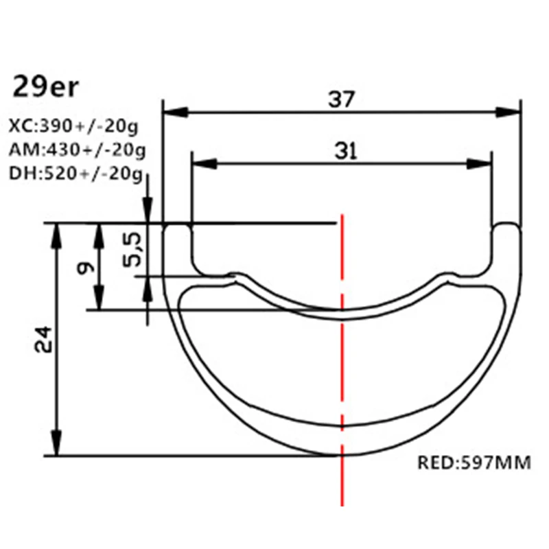 US $161.65 Graphene 29er carbon mtb rims disc tubeless hookless 37x24mm symmetry carbon rim mtb disc bicycle rims XC 390g AM 410g