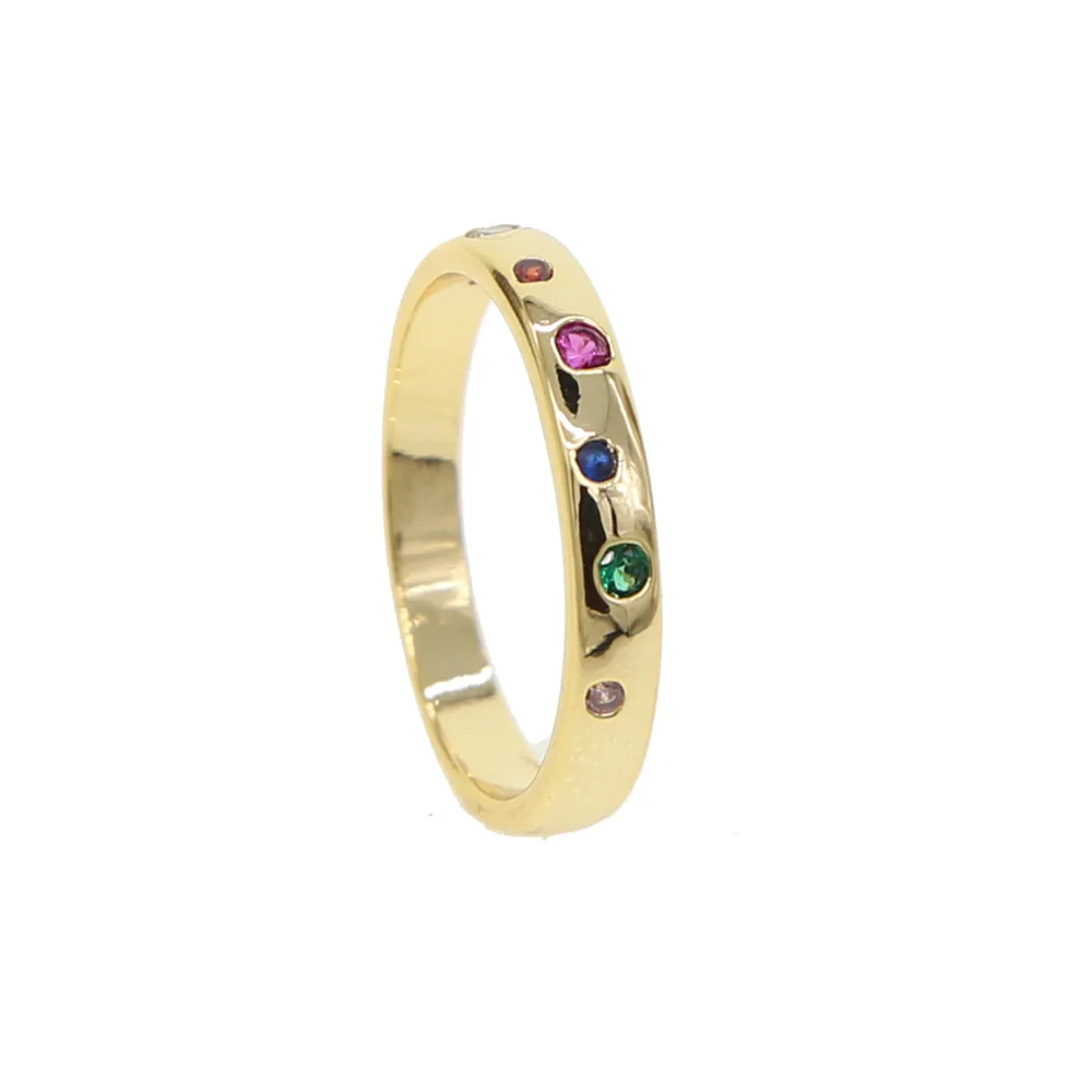 Top quality Gold color Anti-allergy Smooth Simple Wedding Couples Rings Bijouterie for Woman or girl rainbow zirconia ring Gift