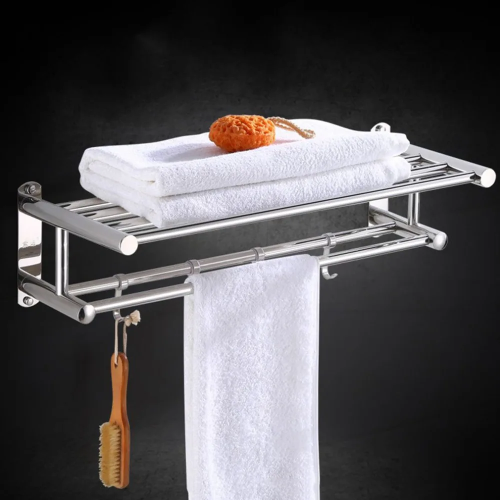 

Bathroom Towel Holder Organizer Stainless Steel Wall-mounted Towel Rack Shelf for Home Accessory