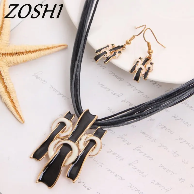 ZOSHI, женский ювелирный набор, модное золотое ожерелье, серьги, черная многослойная веревочная цепь, женский костюм, свадебные аксессуары