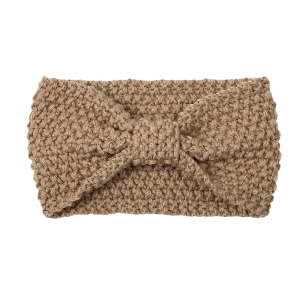 

Winter Warm knitting Cross Headwear Women Solid Fabric Headband Female Wool Bow Thick Turban Crochet Wide Wrap Stretch Headdress
