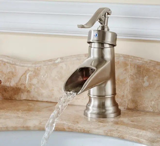 Basin faucets nickel brushed single handle hot and cold water mixer taps bathroom deck mounted