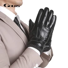 Мужские перчатки с шерстяной подкладкой Gours, черные перчатки из натуральной овечьей кожи, с возможностью управления сенсорным экраном, GSM057, зима