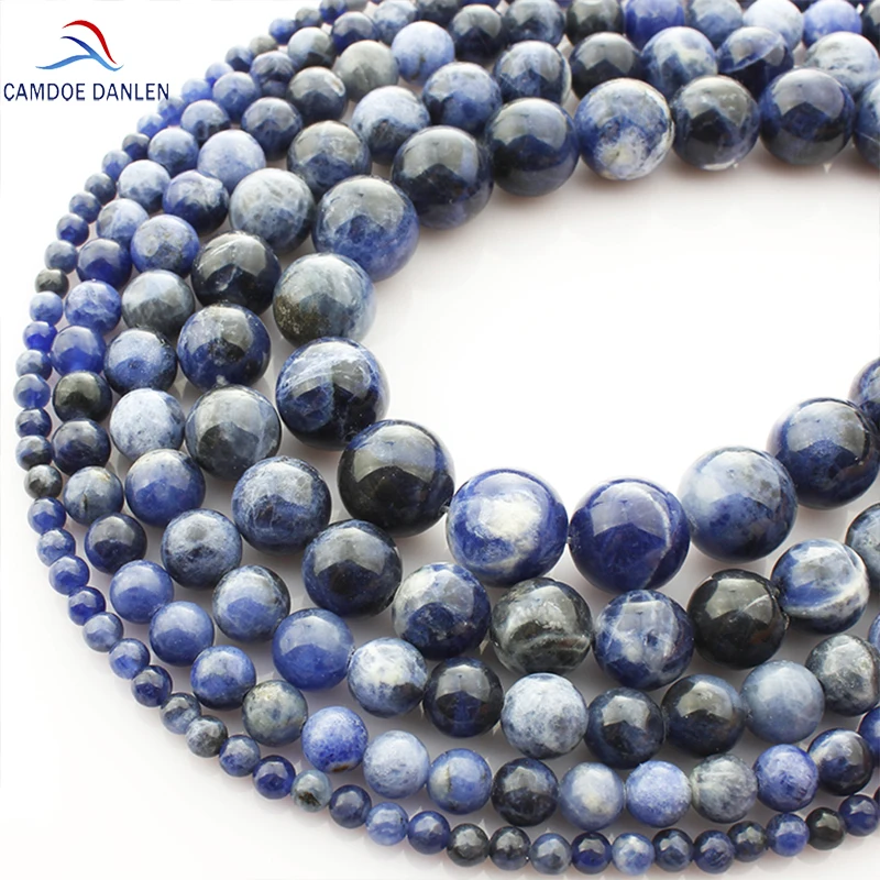 

CAMDOE DANLEN Natural Grade Sodalite Stone Beads 4 6 8 10 12MM Round Blue Loose Beads ball Fit DIY Beads Fashion Jewelry Making