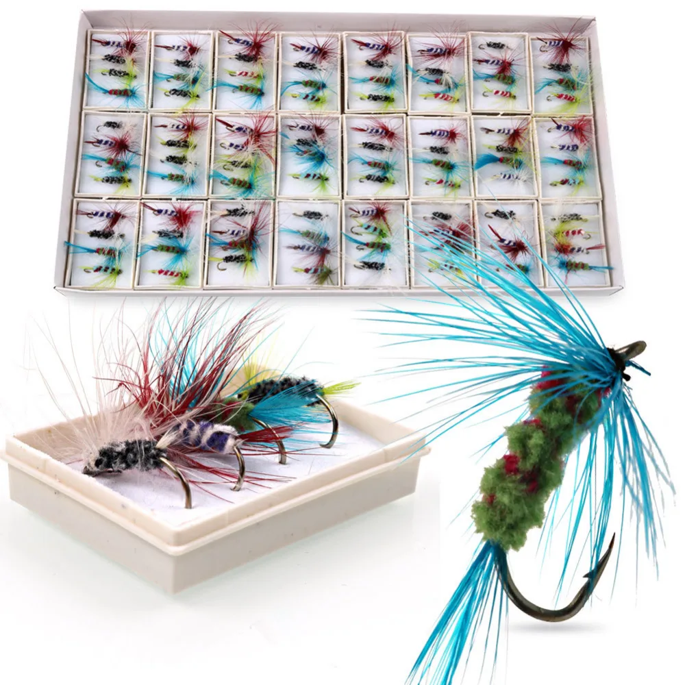 96pcs Trout Bait Dry Fly Fishing Hooks Streamer Fishing Lure Kit Set
