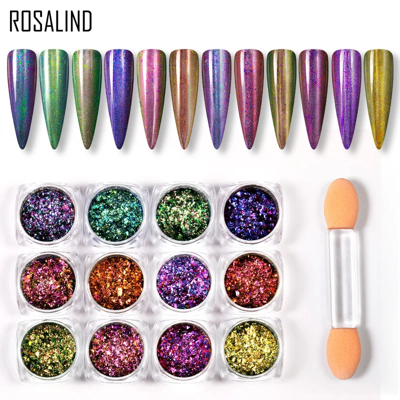 

(Clearance Discount) ROSALIND 0.2g Nail Glitter Powder Nail Decoration Pigment Peacock Powder Nail Art Manicure Top Base Coat