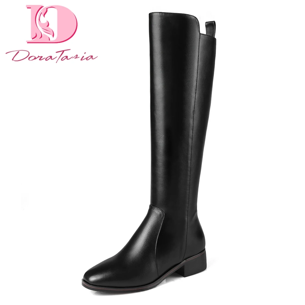 

Doratasia Brand plus Size 33-42 Genuine Leather Cow Leather Boots Woman Shoes Zip Up women's Knee-High Boots Shoes Woman