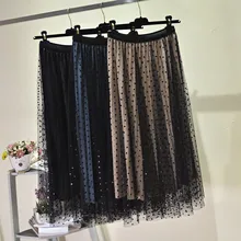 Новое поступление, бархатная плиссированная юбка из тюля в горошек, двусторонняя Удобная элегантная одежда Faldas Largas