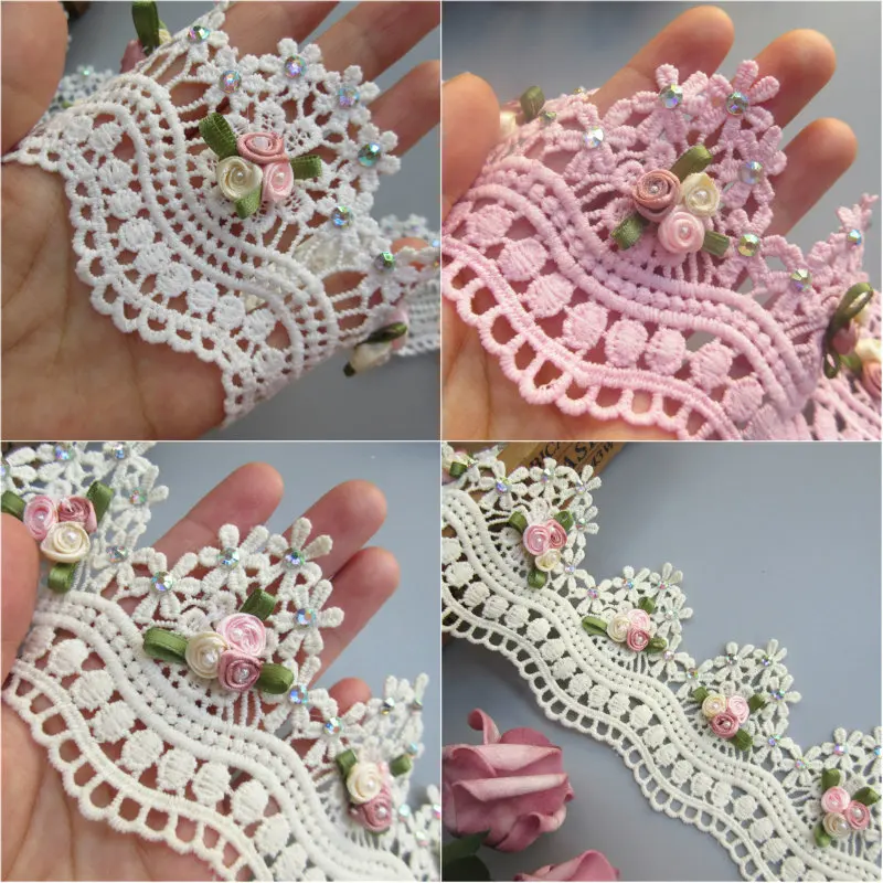 2 Yards Purple Grape Flower Pearl Lace Trim - 7cm Width Embroidered Ribbon