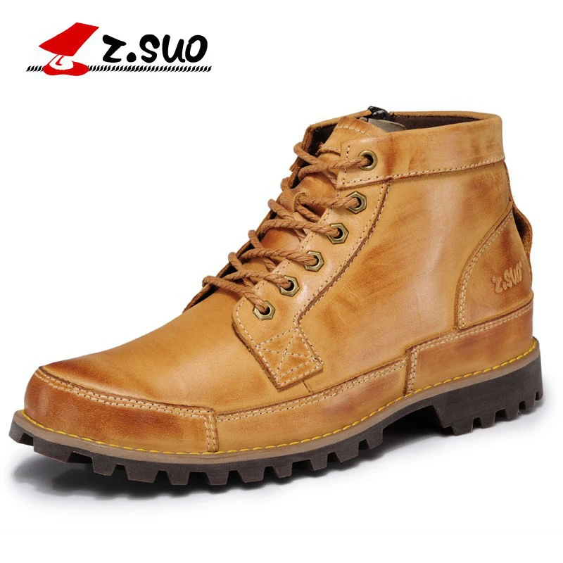 

Z.Suo Genuine Leather Men Shoes Cow Leather New Fashion Autumn Zipper Mens Casual Shoes Round Toe Slip On Male Dress Shoes Brown