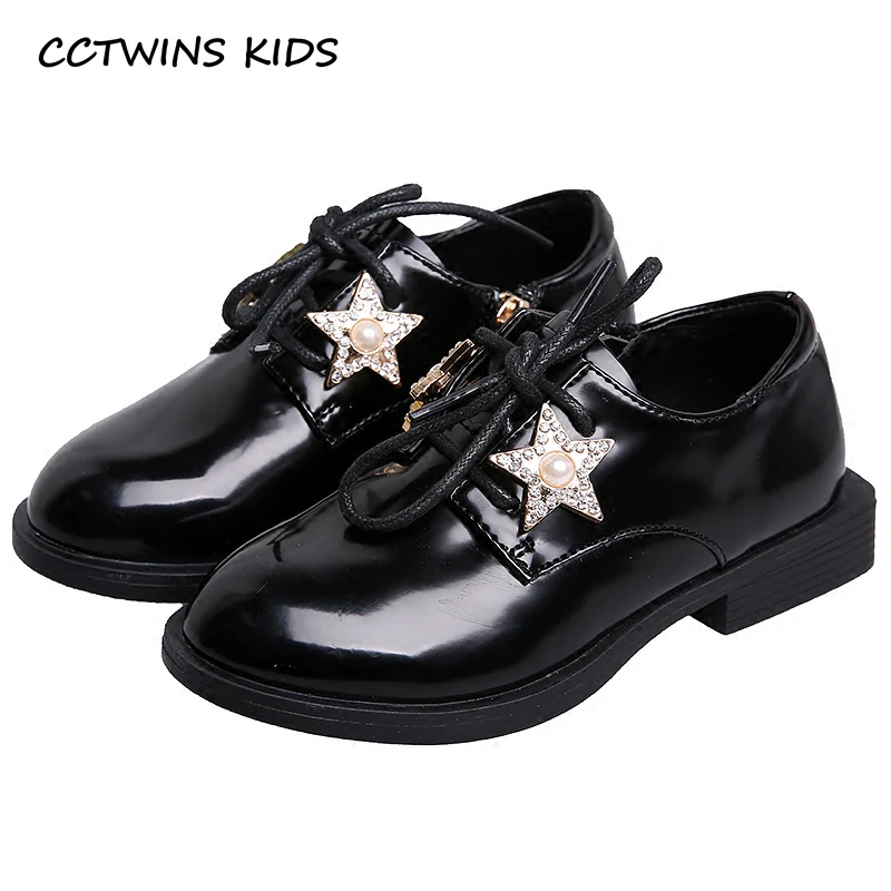 

CCTWINS KIDS 2018 Spring Child Kid Fashion Pu Leather Lace-up Star Shoe Baby Girl Patent leather Toddler Strap Pink Shoe G1634
