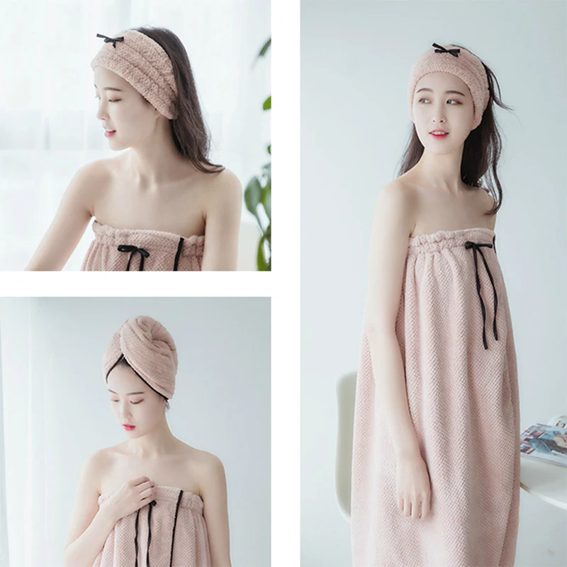 

3pcs/set Wearable Bath Towel Bath Skirt + Dry Hair Hat + Hair Band Sexy Soft Beach Shower Towel Swimming Absorbent Towel