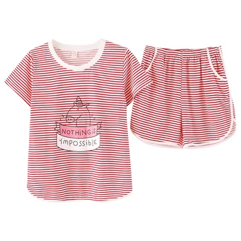 

Summer Women's Striped Pajamas Cotton Cartoon Sweet Girls Pajama Sets Female Lounge Mujer Sleepwear Pyjamas Casual Home Clothing