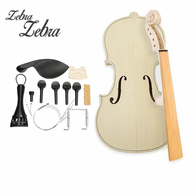 Zebra 4/4 Size DIY Natural Solid Wood Violin Fiddle Kit with Spruce Top Maple Back Fiddle For Violin Musical Instruments Lover