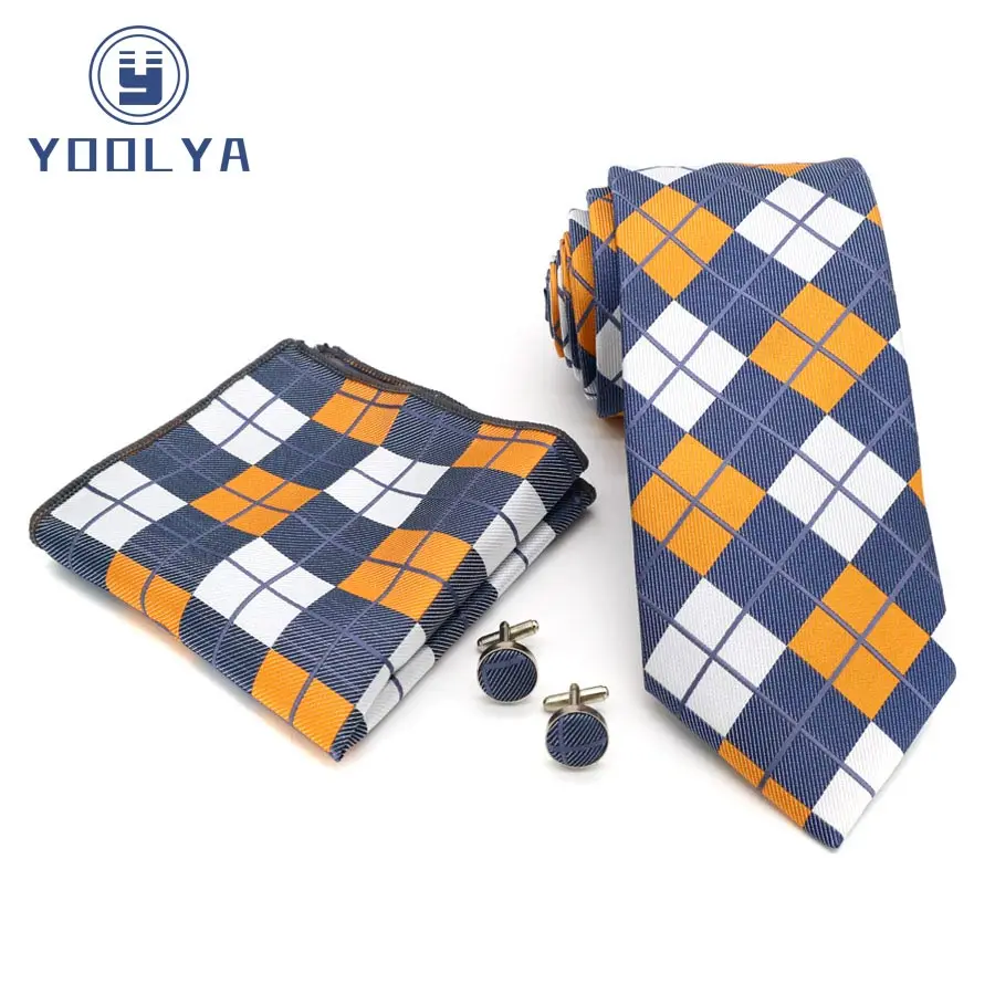 

20 Colors Men's Neck Ties 8CM 100% Silk Tie Handkerchief Cufflink Set Stripe Solid Plaid Necktie Pocket Square Men Wedding Party