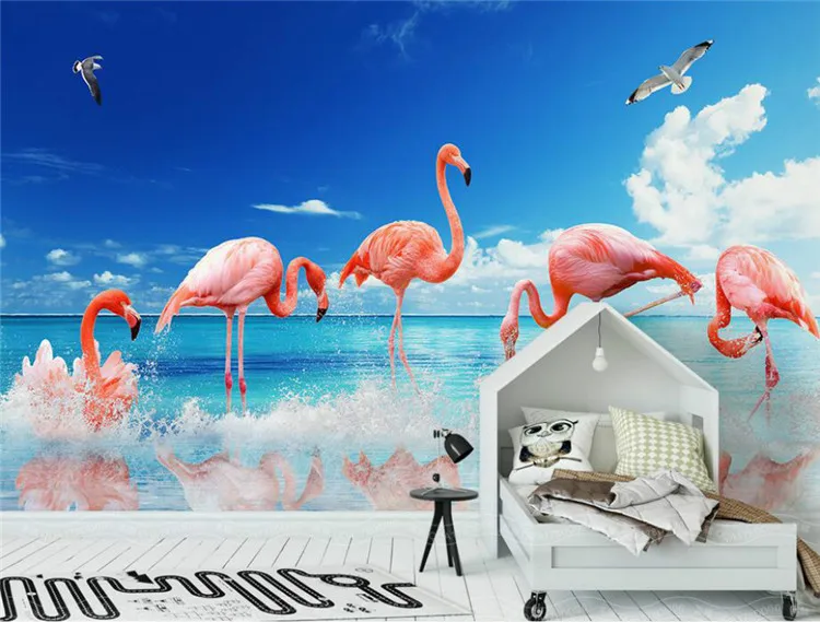 Papel de Parede Decorativo 3d Reforma da Casa Parede de Vinil Moderno Minimalista Flamingo Fundo