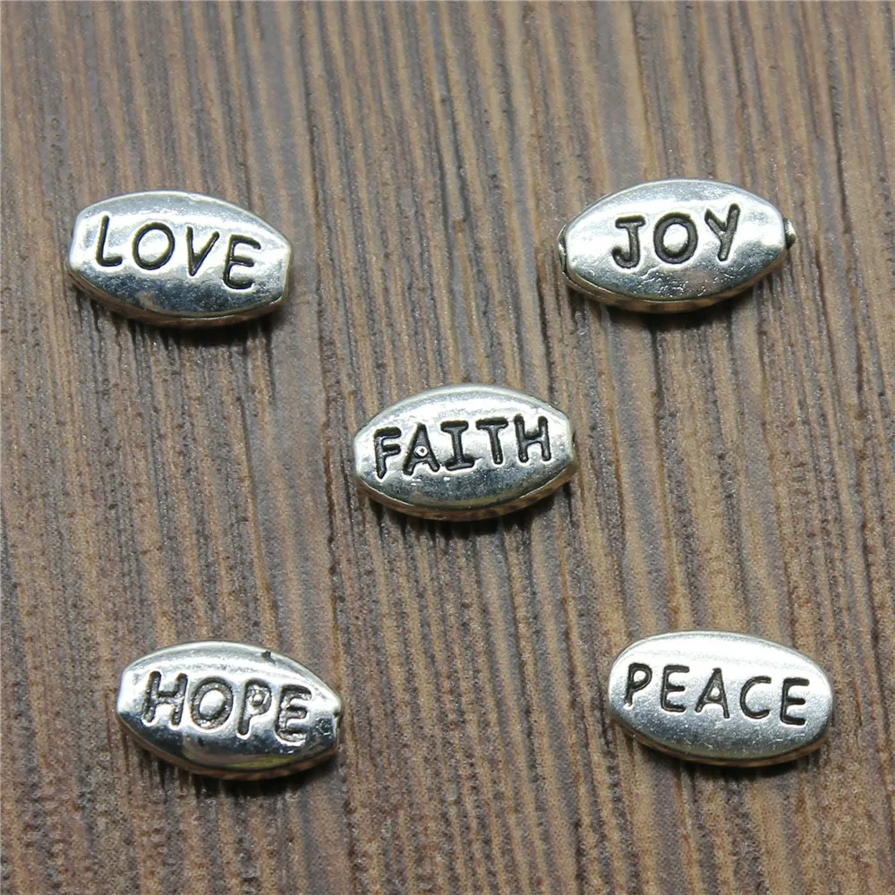 

50pcs Small Hole Beads Charms Antique Silver LOVE FAITH JOY PEACE HOPE Small Hole Beads Charm Jewelry Making