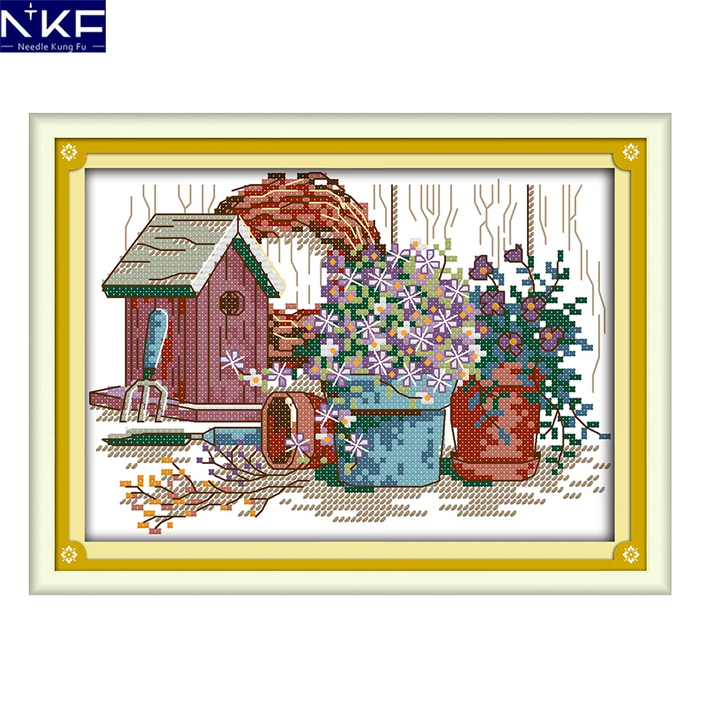NKF Garden Corner Stamped Cross Stitch Kits 11CT14CT DIY Needlework