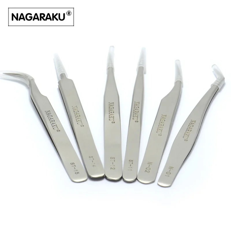 Пинцет NAGARAKU, 6 шт. в комплекте, высокое качество, нержавеющая сталь, промышленный антистатический точный пинцет, инструмент для наращивания ресниц