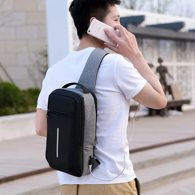 Мужская сумка FengDong на лямках, сумка для путешествий, светоотражающая полоска, мужская сумка на одно плечо, usb сумка, водонепроницаемая маленькая сумка-мессенджер, рюкзак