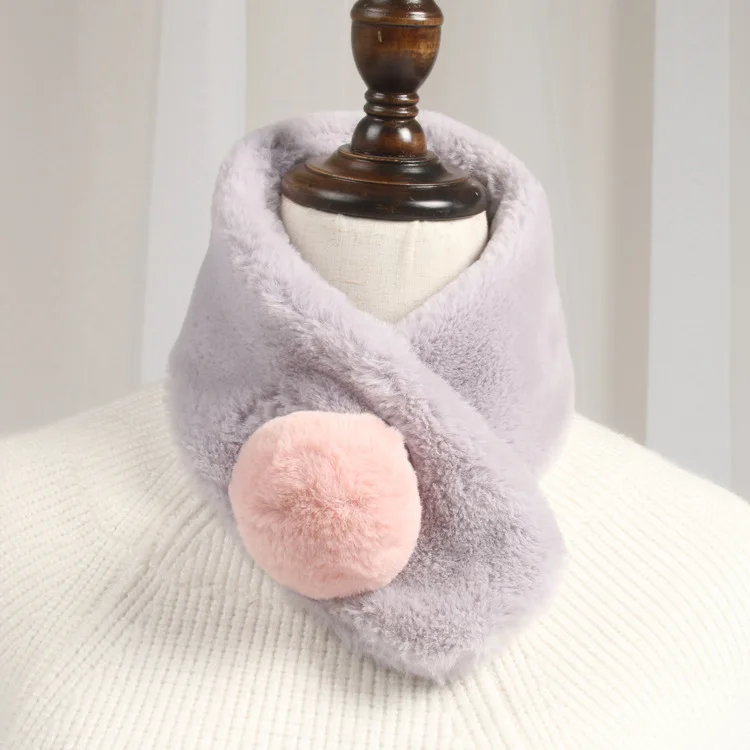 Зимний детский шарф-кольцо для мальчиков и девочек, шарфы с помпонами, детский шарф с воротником из искусственного кроличьего меха, милые удобные теплые шарфы для шеи - Цвет: Gray