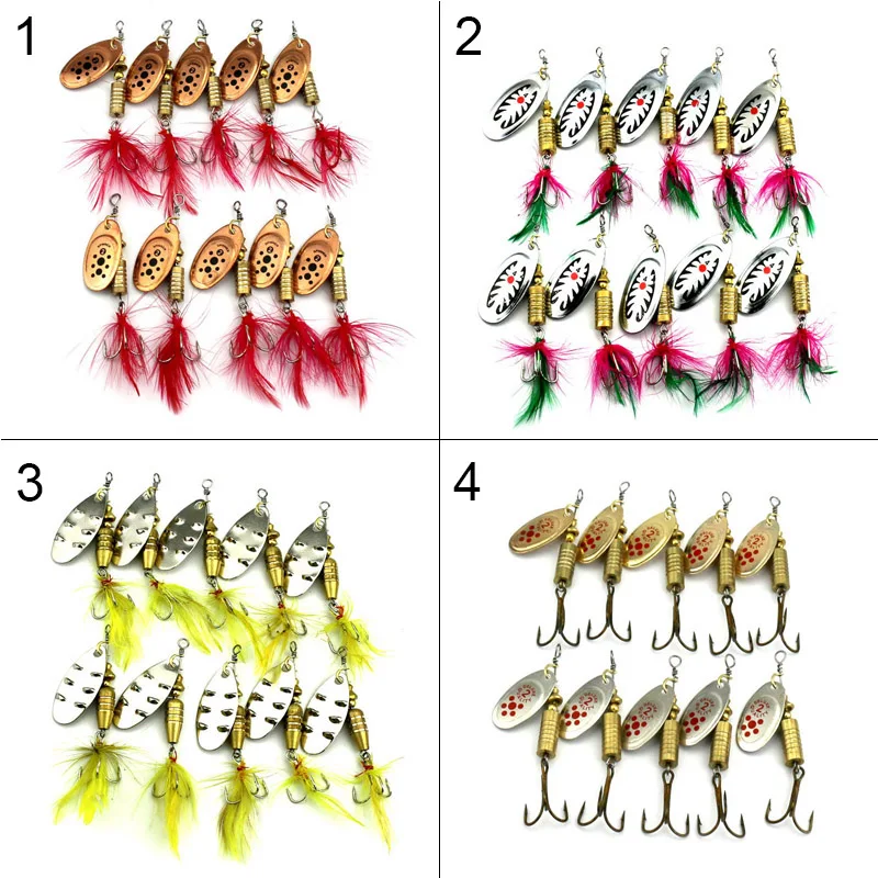 

NEW 10 Pcs/Set Fishing Lures Metal Spinner Artificial Fishing Tackle Spinnerbait Crankbait Accessories