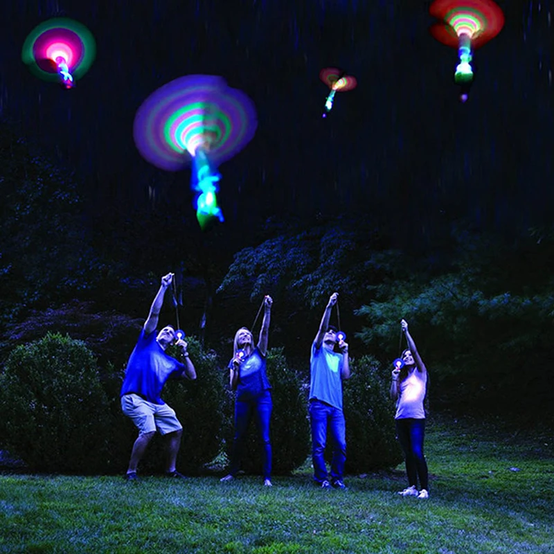 

2PCS Rocket Copters Bamboo Dragonfly The Fly Night Toy Slingshot LED Mini Helicopters Glow In The Dark Outdoor Toys For Children