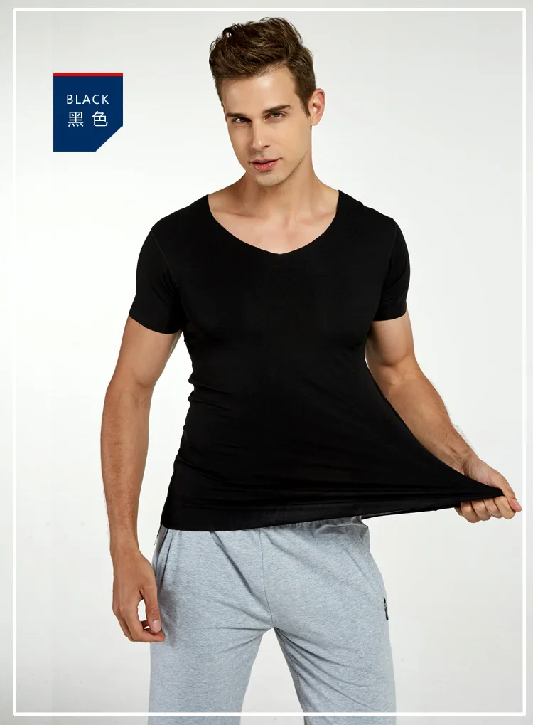 2018 Summer Men Modal Fabric Quality Fashion Casual Short Sleeve T shirt Male V Neck Traceless