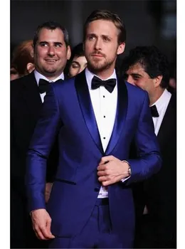 

Blue Single Breasted Wedding Men suit Shawl Lapel Slim Fit Suits 2 PCs Groomsmen Wedding Suits For Men Bridegroom(Jacket+Pants)