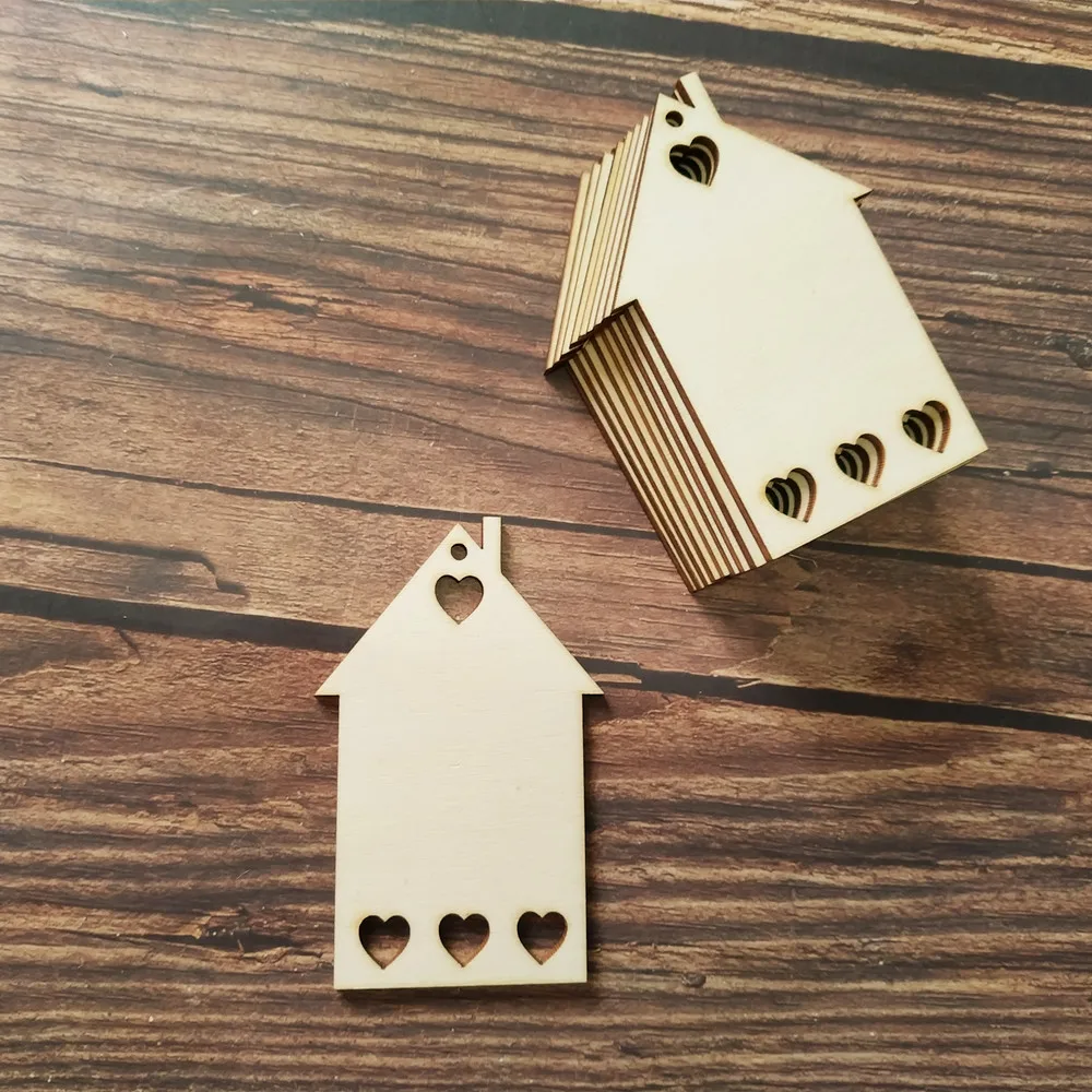 10x Wooden House Shape Gift Wrapping Craft Shapes Party Favor House with  Hole Christmas Ornament Gift Tags Hanging Decoration - AliExpress