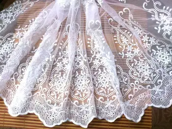 

1 yard 125cm 49.21" wide white Both sides symmetrical embroidered mesh lace fabric for wedding dress L4K24 20568