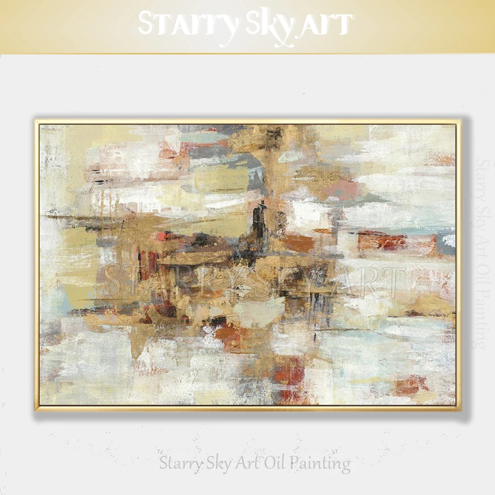 

Painter Team Hand-painted High Quality Abstract Light Brown and White Oil Painting on Canvas Abstract Oil Painting for Bed Room