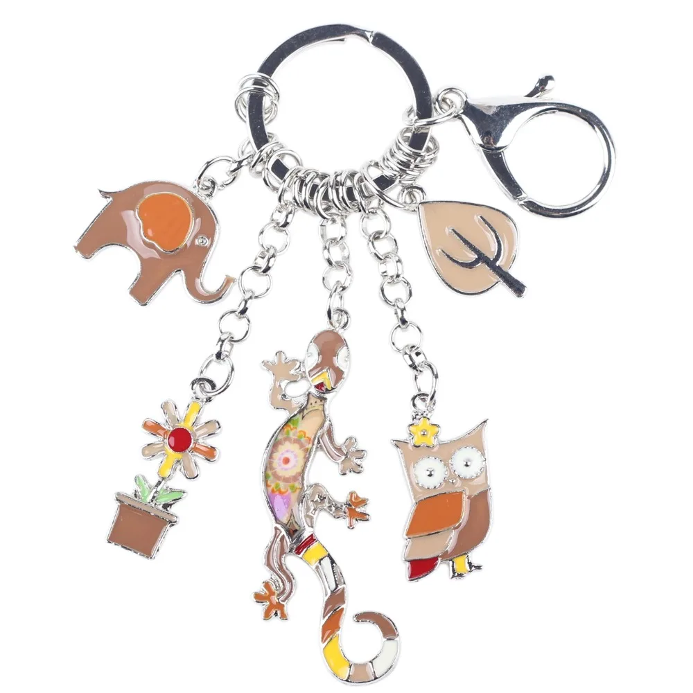 Женский брелок с эмалью Gecko Lizard Owl Elephant Ювелирное Украшение 2019|key chain|key key chainelephant