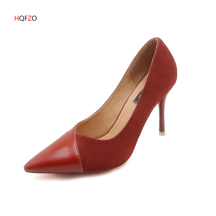 

HQFZO Fashion Stilettos Heels 9cm Flock And PU Slip-On Shallow Wedding Bride Party Women Pumps Pointed Toe Shoes Ladies Mujer