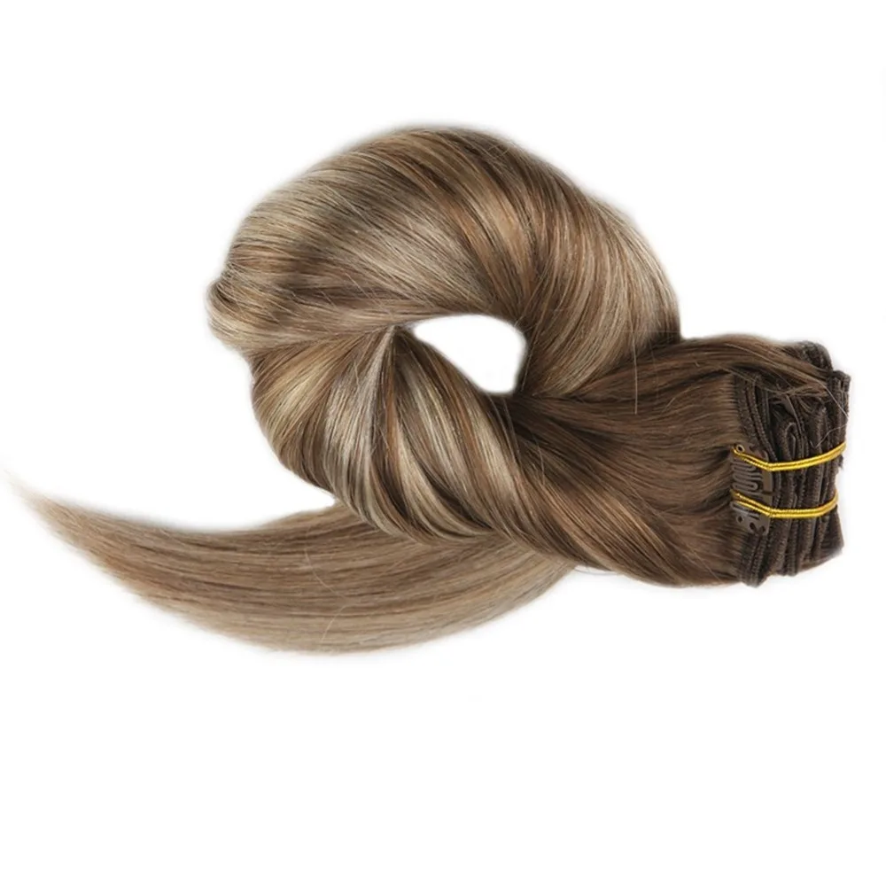 

Full Shine Brown Roots Color Clip in Hair Extensions Double Weft 10 Pcs 100g Per Package Full Head 100% Remy Human Hair Clip Ins