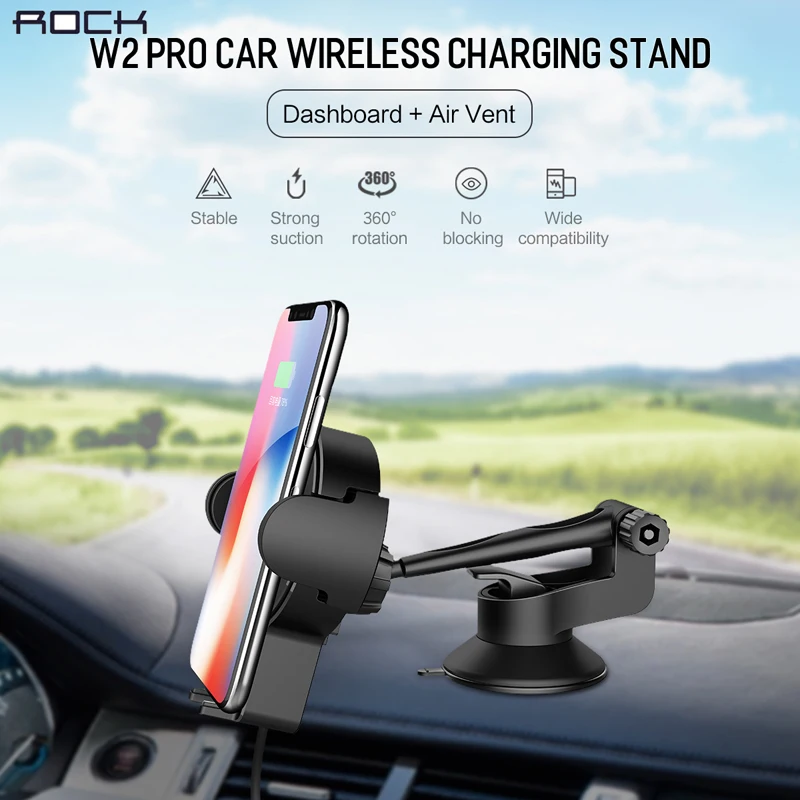 

Car wireless charging stand,ROCK 5V 2A QI wireless Charger with air vent mount for iPhone Xs Max For Samsung Galaxy S10 Plus S9