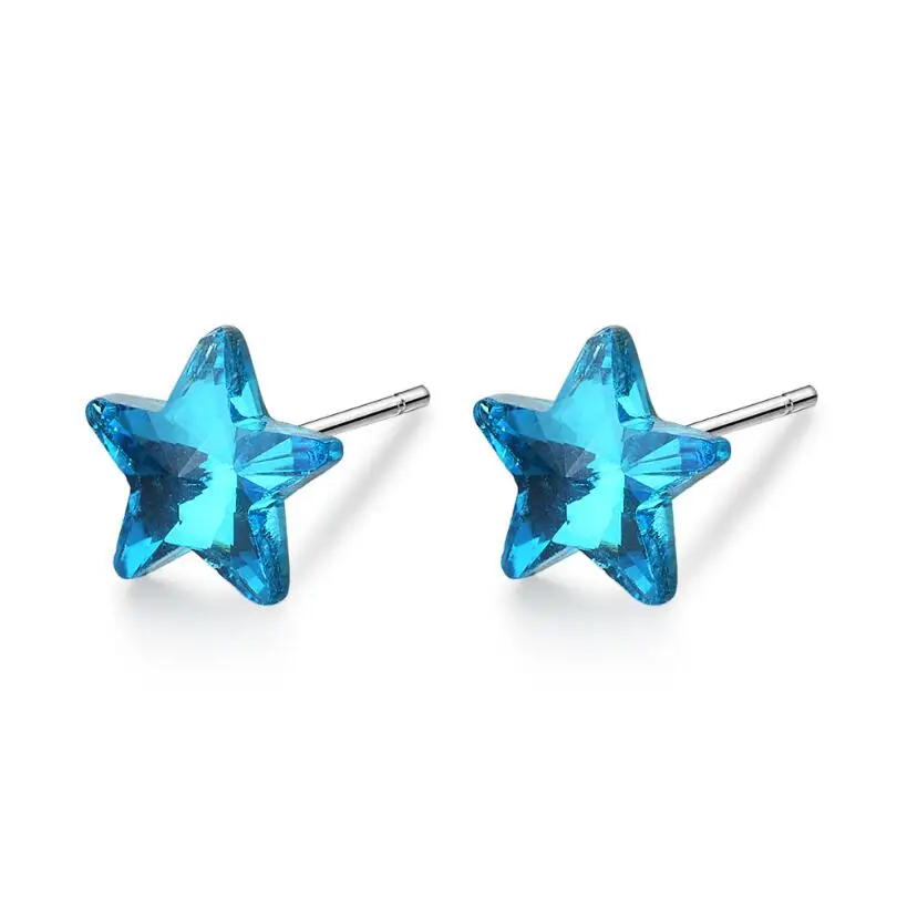 

Blue Pentagonal Star Crystal Earrings Exquisite Trend Creative 925 Sterling Silver Pendientes Jewelry Boucle D'oreille SAE105