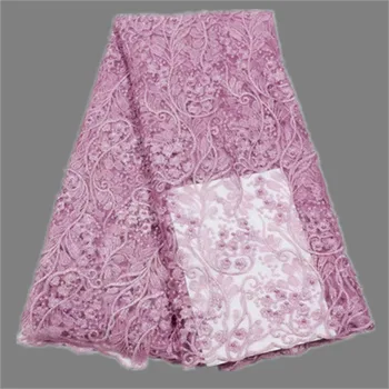 

Pretty flower embroidery French lace fabric African net lace cloth for evening dress QN104(5yards/lot)