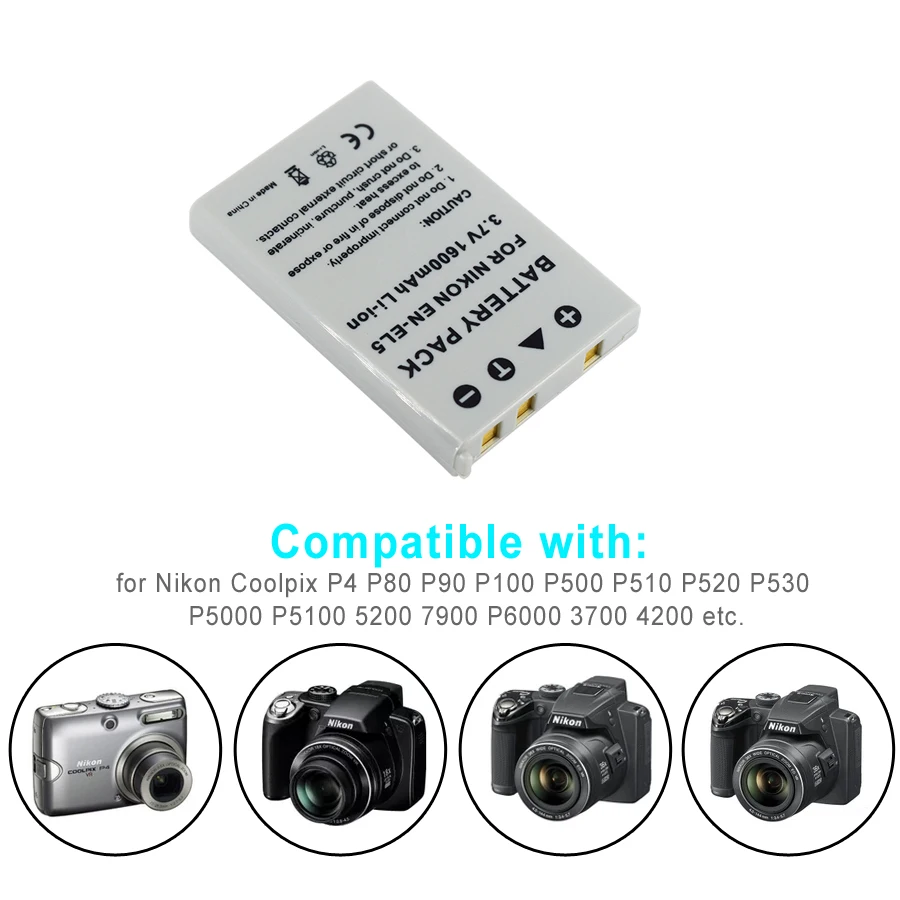 Аккумулятор для цифровой камеры Nikon Coolpix P4 P80 P90 P100 P500 P510 P520 P530 P5000 P5100 1600 5200 P6000 7900 мАч