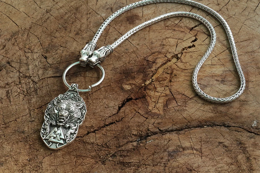 Викинг-волк кулон талисман древнее серебро мужчины ожерелье из нержавеющей стали цепь Скандинавская голова Волка символ Valknut ювелирные изделия
