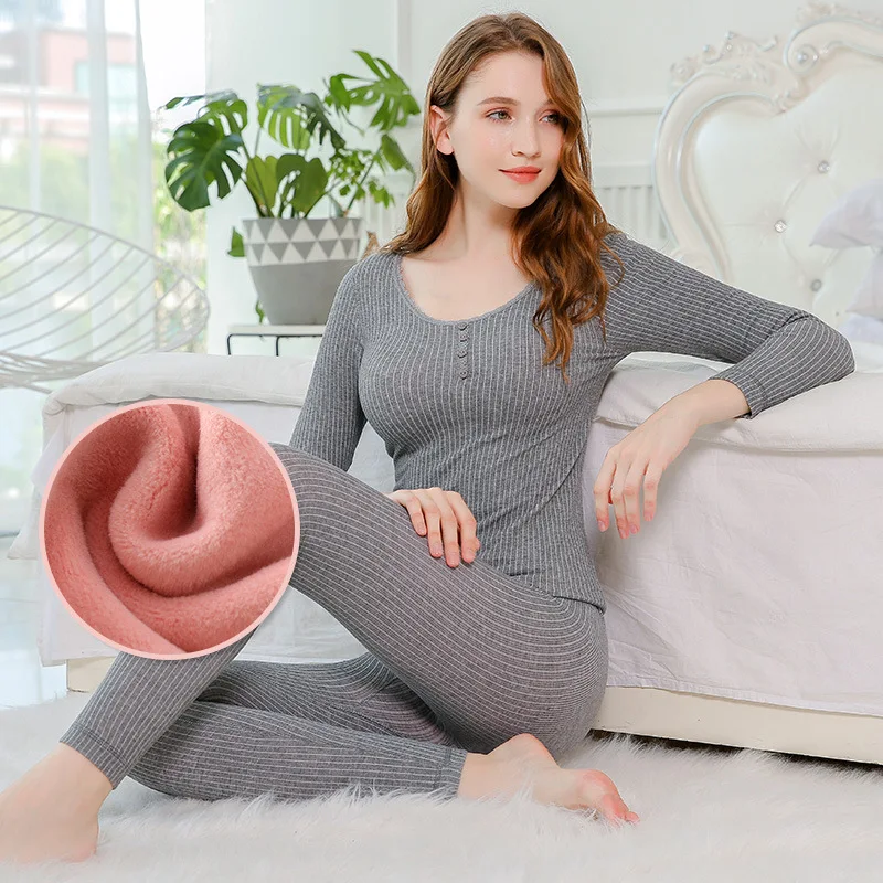 

Single-breasted O-neck Lace Thermal Underwear For Women 2018 Autumn Winter Women's Suit Velvet Thicken Warm Long Johns Female